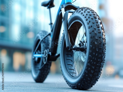 Close-up of a fat tire bicycle on city street