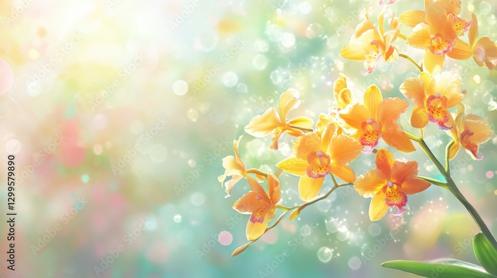 Fototapeta premium orange orchids blooming in sunlight