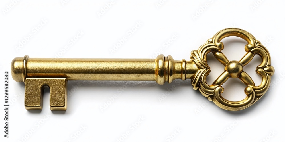 Luxurious Gold Key Isolated on White Background - Stock Photo Luxurious Gold Key Isolated on White Background - Stock Photo