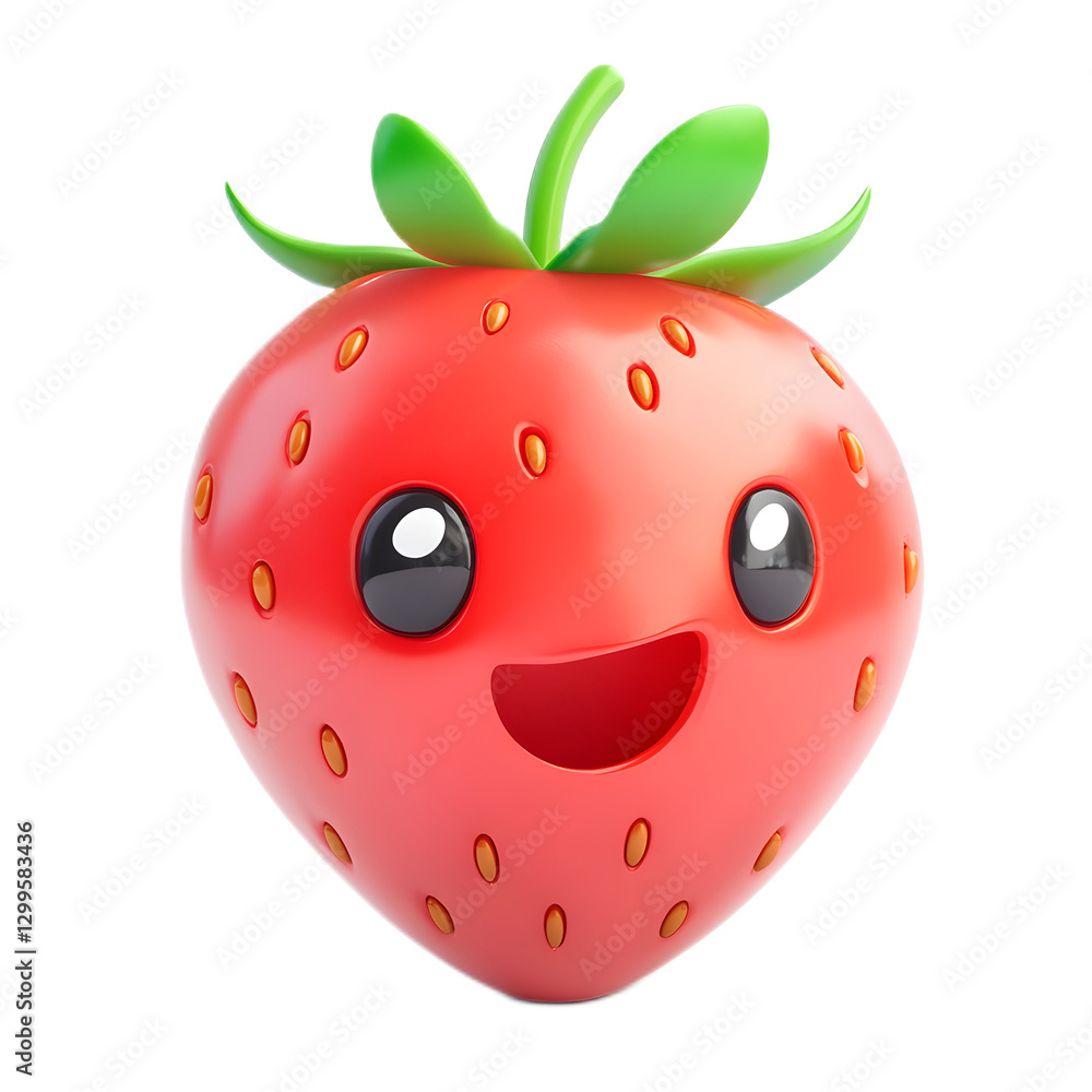 Obraz premium Adorable Cartoon Strawberry with Smiling Face Against White Background