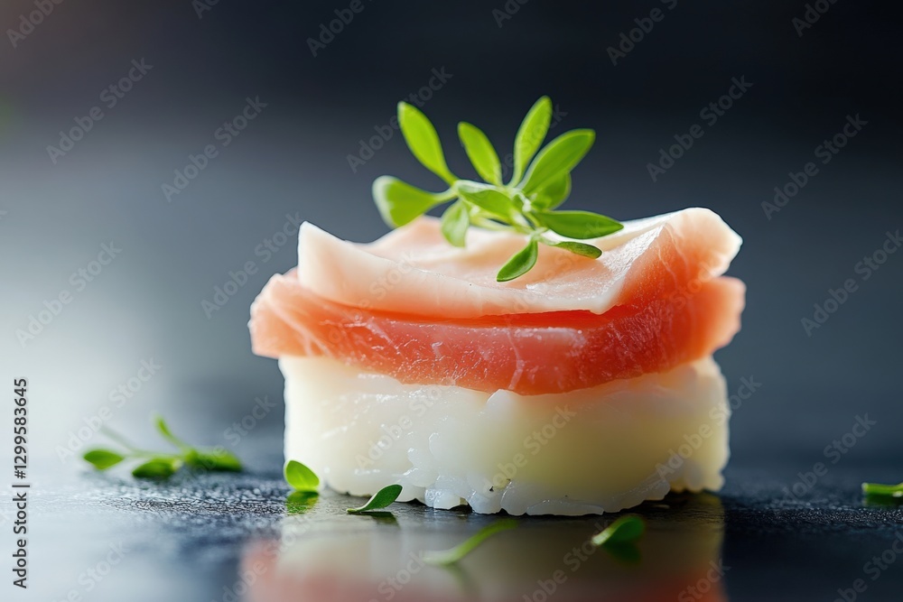 hamachi sushi garnished with fresh herbs hamachi sushi garnished with fresh herbs