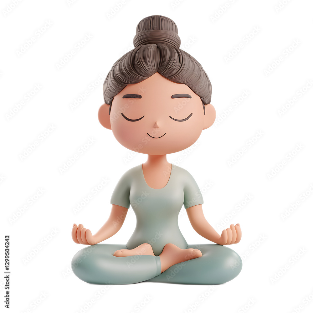 Smiling Woman Meditating in Lotus Pose with Peaceful Emoji Expression Smiling Woman Meditating in Lotus Pose with Peaceful Emoji Expression