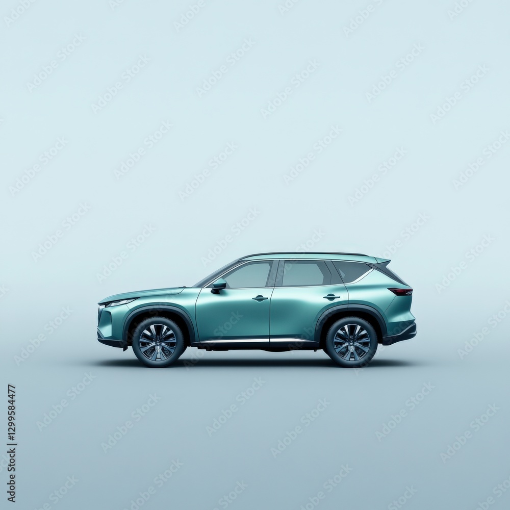 Turquoise crossover suv on light blue background Turquoise crossover suv on light blue background