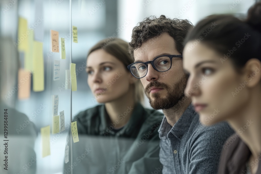 Professionals Engaged in Brainstorming Session at Modern Workspace