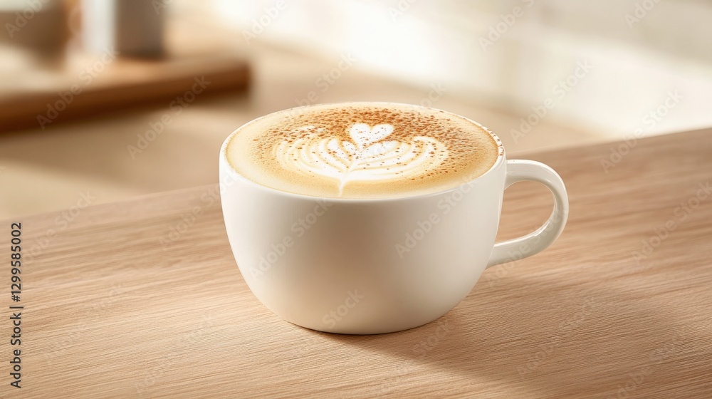 Cappuccino with Latte Art on Wooden Table Cappuccino with Latte Art on Wooden Table