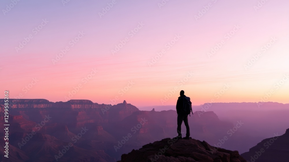 Silhouette of a person in a landscape at sunset Silhouette of a person in a landscape at sunset