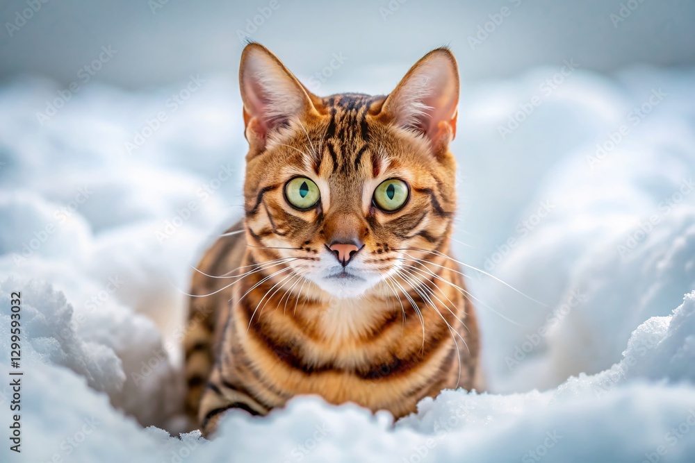Majestic Bengal Cat Playing in Winter Snow - Stunning Wildlife Photography Majestic Bengal Cat Playing in Winter Snow - Stunning Wildlife Photography