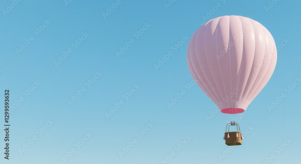 Obraz premium Colorful Pink Hot Air Balloon Floating in Blue Sky Aerial View Adventure Photography