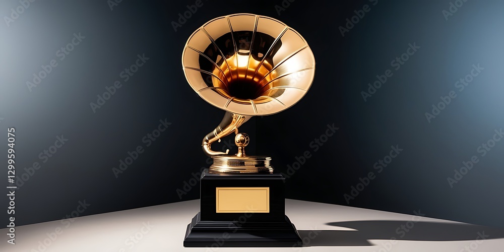 custom made wallpaper toronto digitalVintage Golden Gramophone Trophy on a Wooden Base, Symbolizing Music Excellence, Retro Audio Technology, and Classic Sound in a Timeless and Elegant Style