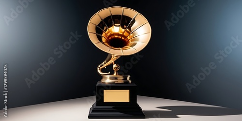 Wallpaper Mural Vintage Golden Gramophone Trophy on a Wooden Base, Symbolizing Music Excellence, Retro Audio Technology, and Classic Sound in a Timeless and Elegant Style
 Torontodigital.ca