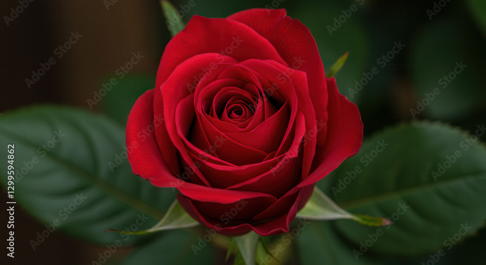 Close-Up of Red Rose Bloom with Greenery in Garden Close-Up of Red Rose Bloom with Greenery in Garden