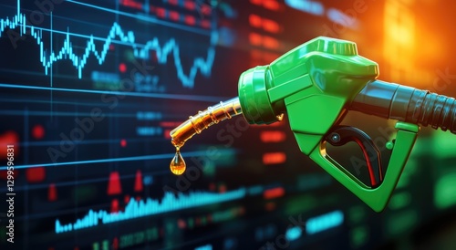 Obraz na płótnie gasoline petroleum fuel nozzle with blurred background of crude oil trading market price graph chart of business on a global industrial. w salonie