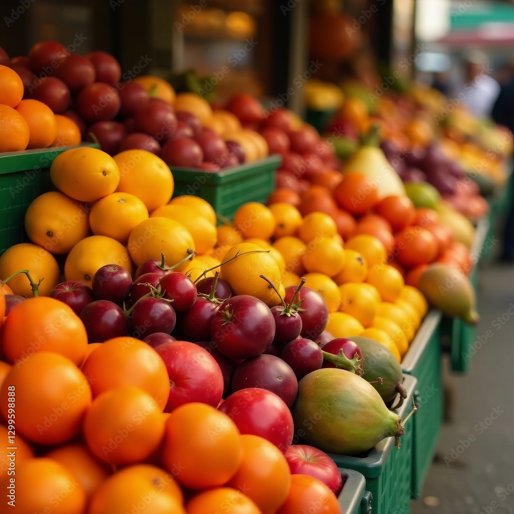 Close-up of vibrant selection of fresh fruits at local market, healthy, produce, organic Close-up of vibrant selection of fresh fruits at local market, healthy, produce, organic