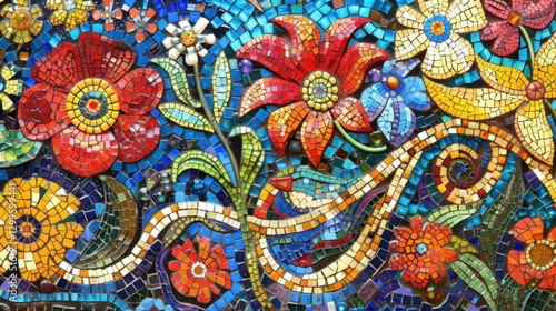 Mosaic Tiles: Vibrant glass or stone tiles arranged into intricate patterns, adding texture, color, and elegance to artistic and architectural spaces.