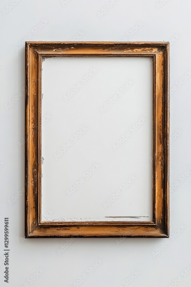 Minimalist old wooden Frame Hanging in Bright Room. Generative AI. Minimalist old wooden Frame Hanging in Bright Room. Generative AI.