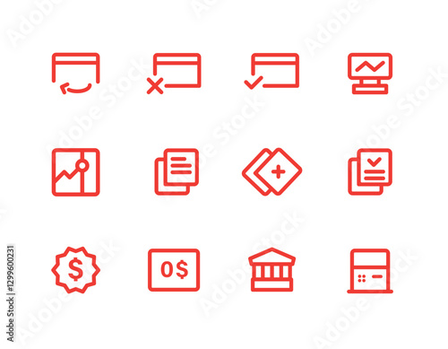Minimalist Finance Icon Set in Red – Business, Banking, and Analytics Symbols