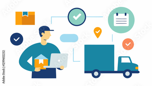 Shipping Solutions Consultation An illustration of the consultant helping a client evaluate different shipping options with visuals of delivery trucks boxes and speed icons