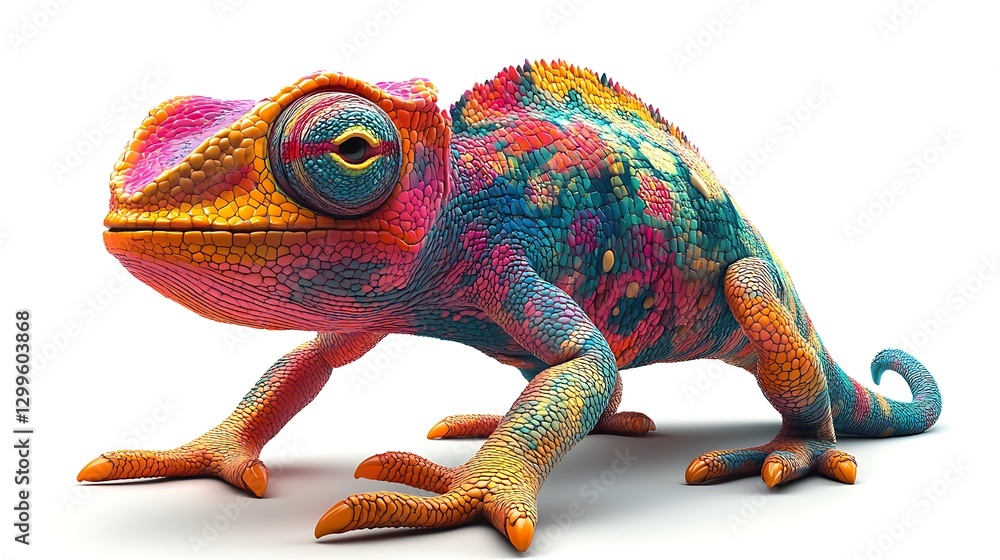 Fototapeta premium Vibrant chameleon displaying colors studio animal photography isolated macro