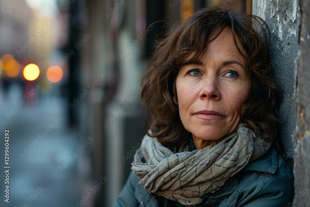 Portrait of a middle-aged woman on a city street. Portrait of a middle-aged woman on a city street.