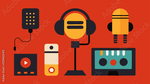 Technical Setup A graphic representation of the diverse technical gear used by the host including microphones audio interfaces and sound mixers emphasizing the technical side of