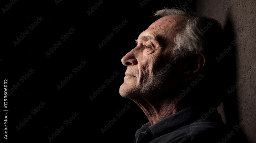 Elderly Man Profile Thoughtful Expression Dark Background Portrait Photography Elderly Man Profile Thoughtful Expression Dark Background Portrait Photography