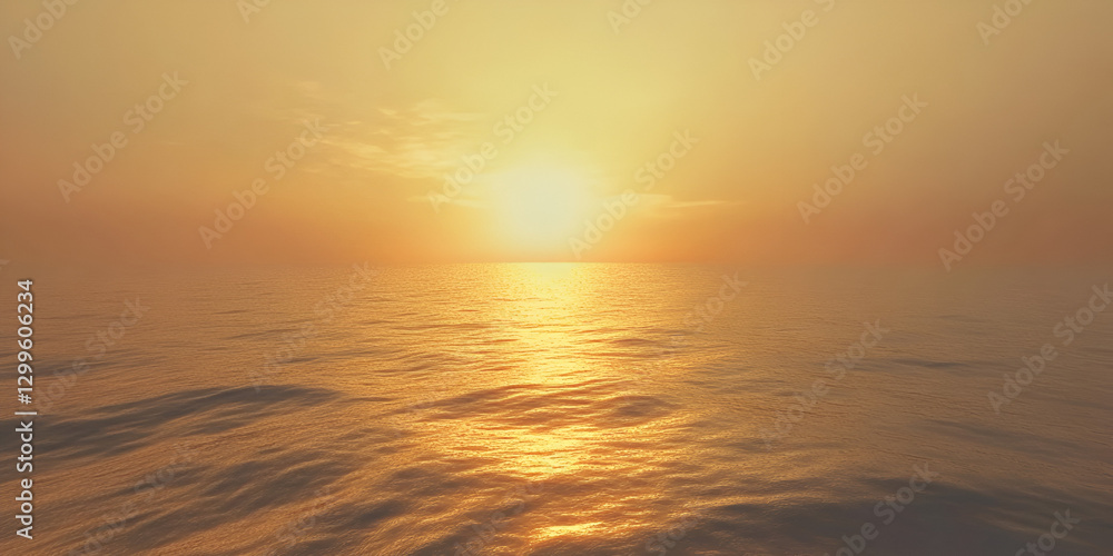 Obraz premium Golden Glow on a Quiet Ocean Horizon at Sunset for Serene Seascape