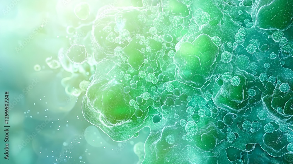 Obraz premium Abstract Virus Cell Background. Medical Illustration in Green Tones
