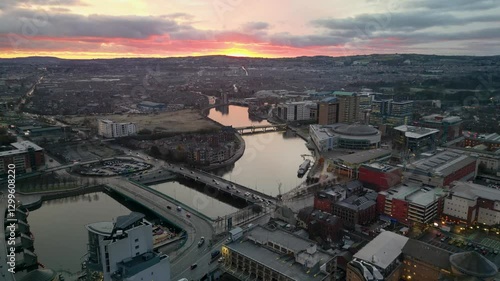 Aerial view Sunrise Belfast Northern Ireland 