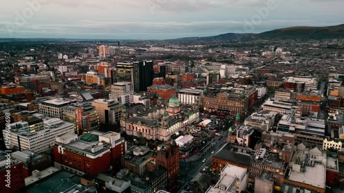 Aerial shot over Chichester Street Belfast Northern Ireland