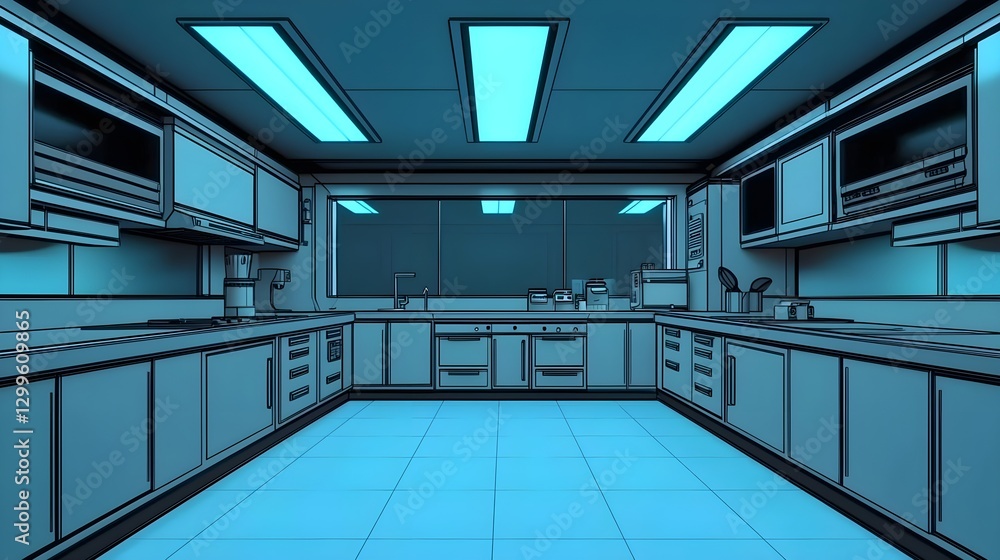 Obraz premium Futuristic Kitchen Interior Design with Blue Lighting - Modern Concept