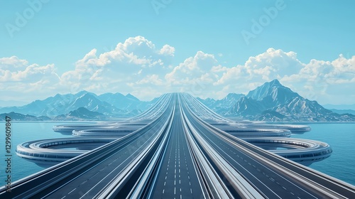 Wallpaper Mural Futuristic Highway Road Network over Water - Transportation and Infrastructure Concept Torontodigital.ca