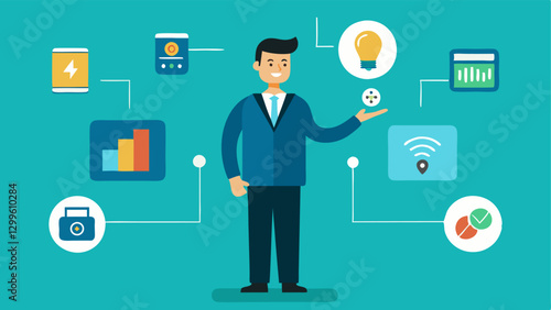 Smart Tech Solutions A consultant showcasing smart technology options for energy management like smart thermostats and sensors helping businesses adopt innovative solutions.