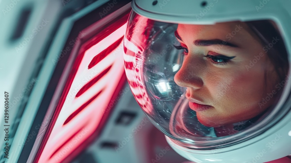 Fototapeta premium Futuristic Astronaut Woman AI Art Sci Fi Space Exploration