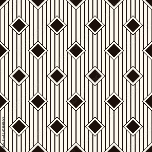 Black and White Diamonds and Stripes Seamless Vector Repeat Pattern