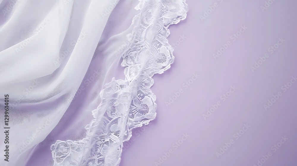 Obraz premium Soft white lace and fabric on a pale purple background