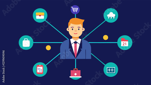 Supplier Network A supply chain manager connecting with various suppliers through an interactive digital network with AI suggesting the best suppliers based on performance metrics.