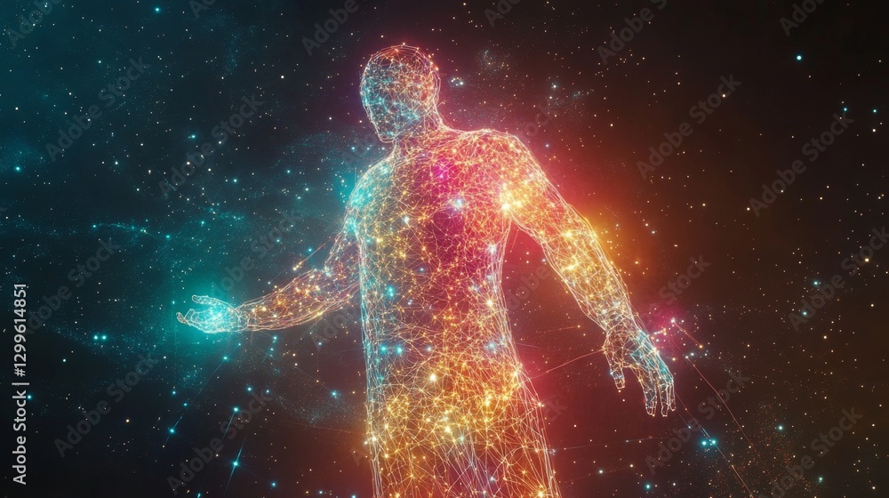 Obraz premium Astronaut exploring cosmic frontiers outer space digital art glowing visuals aesthetic perspective space exploration concept