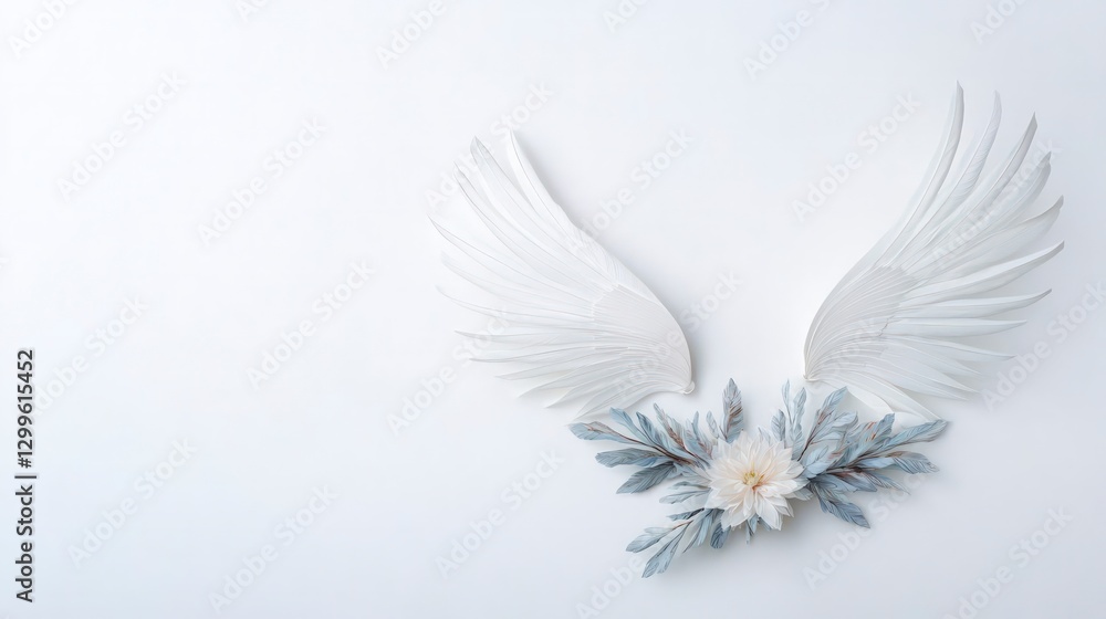 Obraz premium Elegant White Wings Flowers Minimalist Design Soft Light Peace Serenity