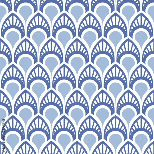 Blue Pointed Scale Geometric Seamless Vector Repeat Pattern