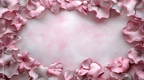 Pink flowers forming a frame on a light pink gradient background