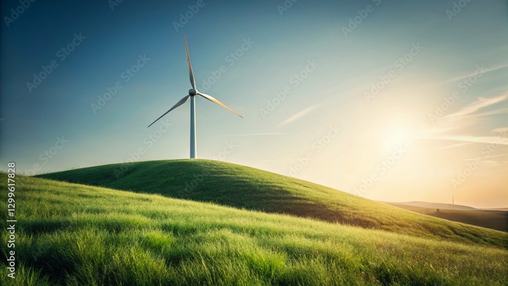 Obraz premium Minimalist Hillside Wind Turbine - Clean Energy Power Generation
