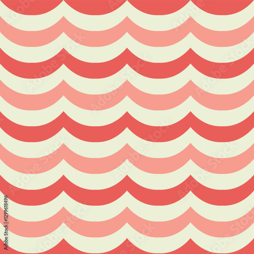 Pink and Off White Candy Scallop Stripes Seamless Vector Repeat Pattern