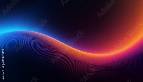 Dark noise texture background, grainy blue purple orange glowing color gradient wave, black backdrop banner poster design
