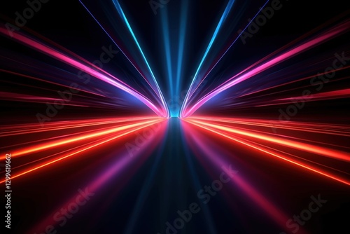 Abstract lines converging to a point, bright color rays, speed, future vision