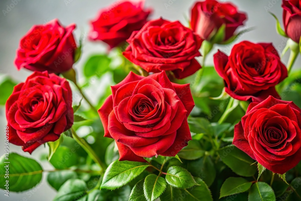 Fototapeta premium Minimalist Red Rose Bush: Vibrant Blooms in Simple Elegance