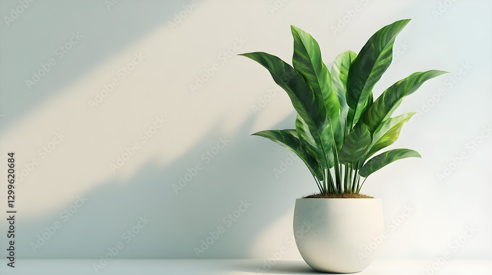 Lush Green Potted Plant in Minimalist Indoor Setting with Soft Natural Light Lush Green Potted Plant in Minimalist Indoor Setting with Soft Natural Light