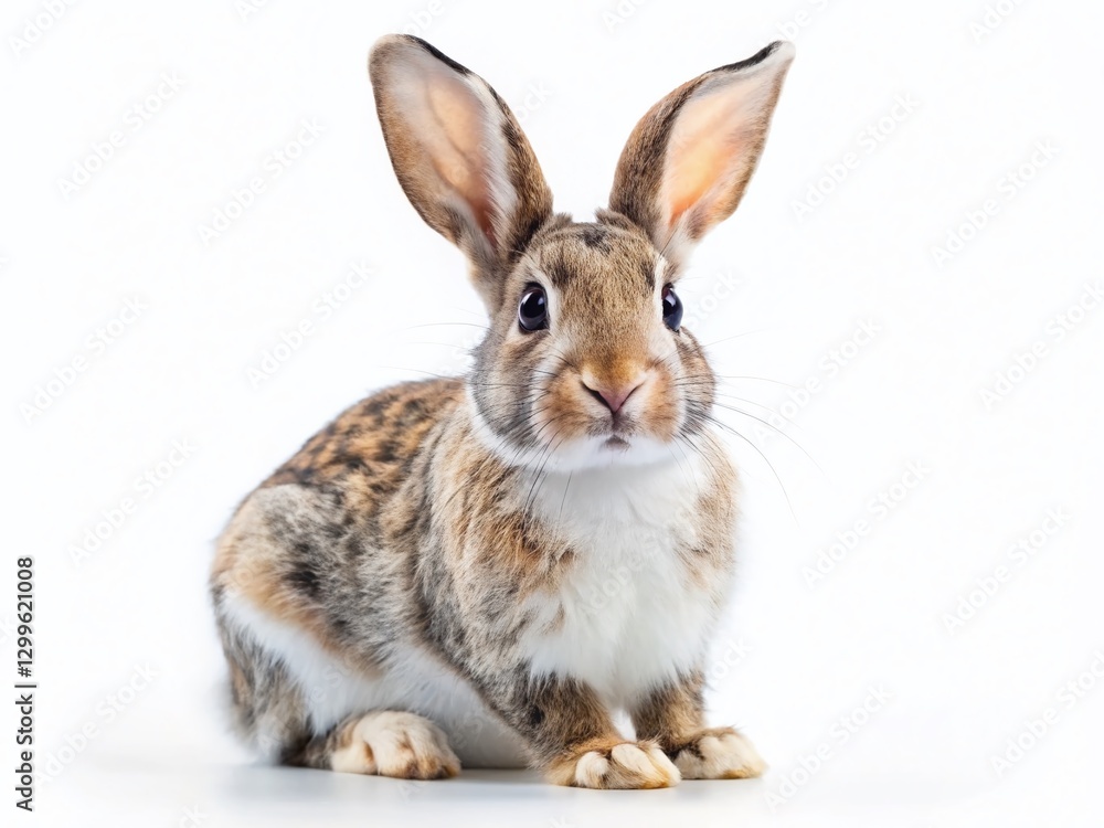 Obraz premium Minimalist Spotted Rabbit, White Background Stock Photo - Isolated Wildlife Image