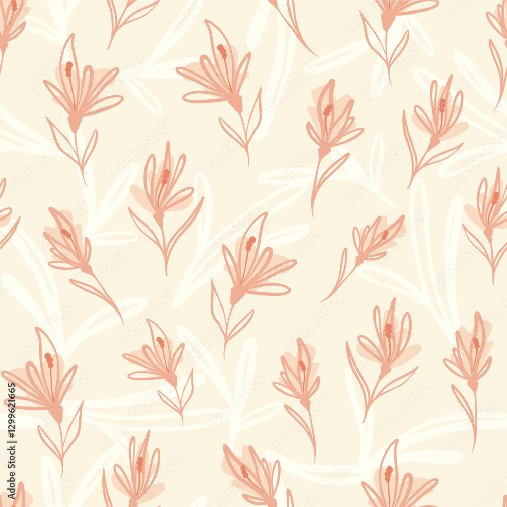 Cute Pink Doodle Spring Flowers Seamless Vector Repeat Pattern Cute Pink Doodle Spring Flowers Seamless Vector Repeat Pattern