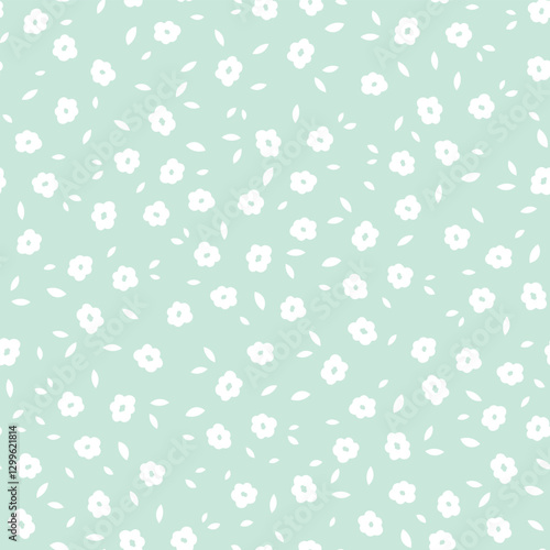 Pale Green Minimal Pastel Floral Ditsy Seamless Vector Repeat Pattern