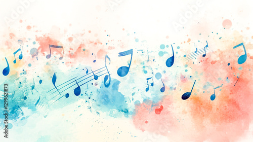 Soft watercolor background featuring delicate music notes and soothing pastel colors, creating a calm and artistic atmosphere